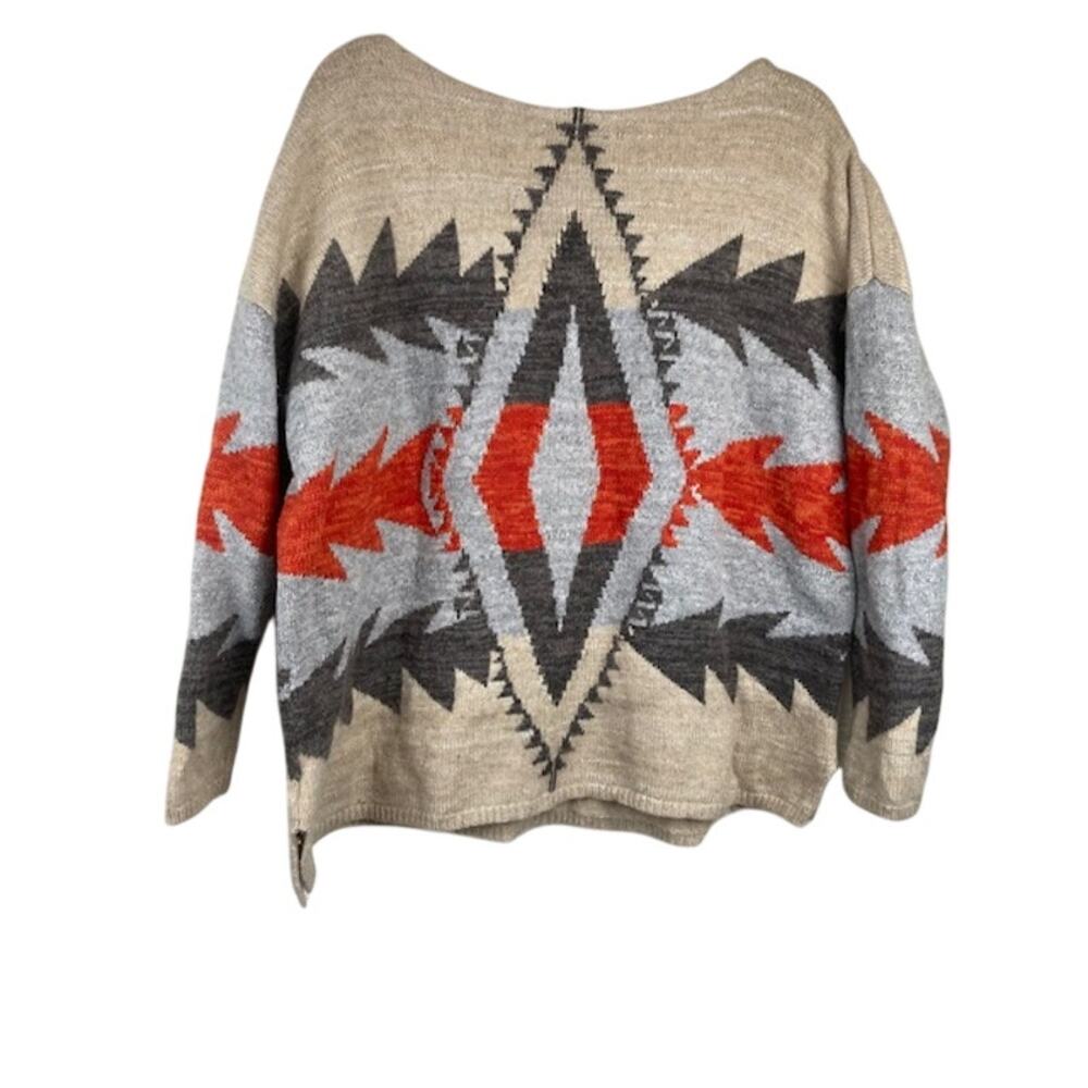 LRL Women's Aztec Print Lambs Wool Blend Boatneck Sweater